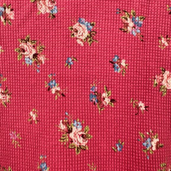 LL Bean Shirt Womens Medium Pink Floral Thermal Waffle Knit Mock Neck Pullover - Picture 5 of 8